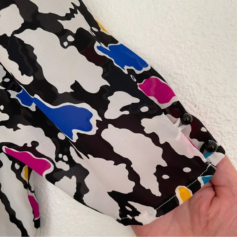 Vintage 1980s J.B. Too Blouson Abstract Print Midi Dress Multicolor Size… - Picture 7 of 15